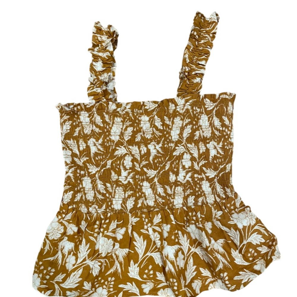 Mustard Yellow and white floral pattern tank top